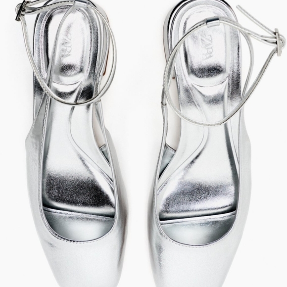 Zara Block Heel Ankle Strap Shoes Silver - Picture 4 of 11